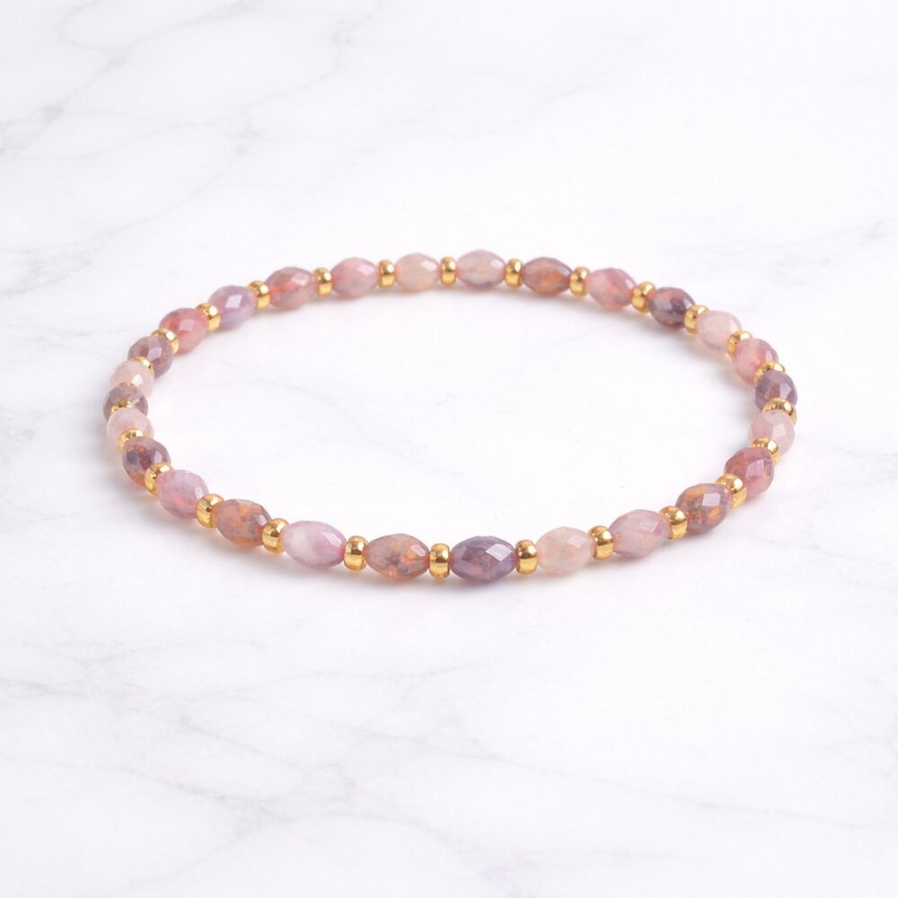 Genuine Pink Purple Tourmaline Bracelet Microfaceted Rice Beads 6x4mm Jewelry